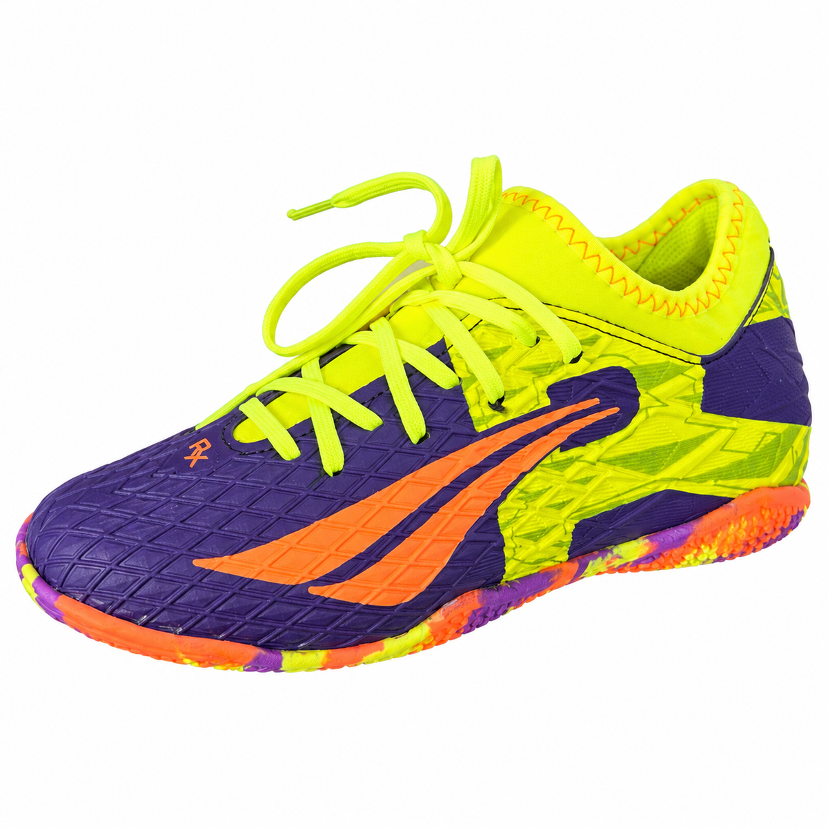 Penalty RX Locker Kids Indoor Futsal Shoes – Purple/Neon Green /Orange
